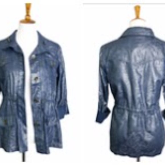 CHICO's Anorak Utility Metallic Blue Chambray Jacket Women's Size 1 (8/1… - Picture 16 of 16